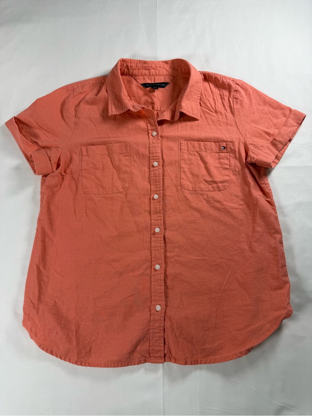 Tommy Hilfiger Women’s Large Coral Linen Button Down Shirt